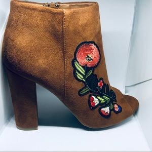 Brown Suede Embroidered Bootie